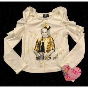 NEW-JOJO SIWA SZ: 4/5 Girls Gold Stars Long/Sleeve Open Shoulder Shirt